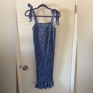SHEIN, Blue stretchy dress, white small flowers.